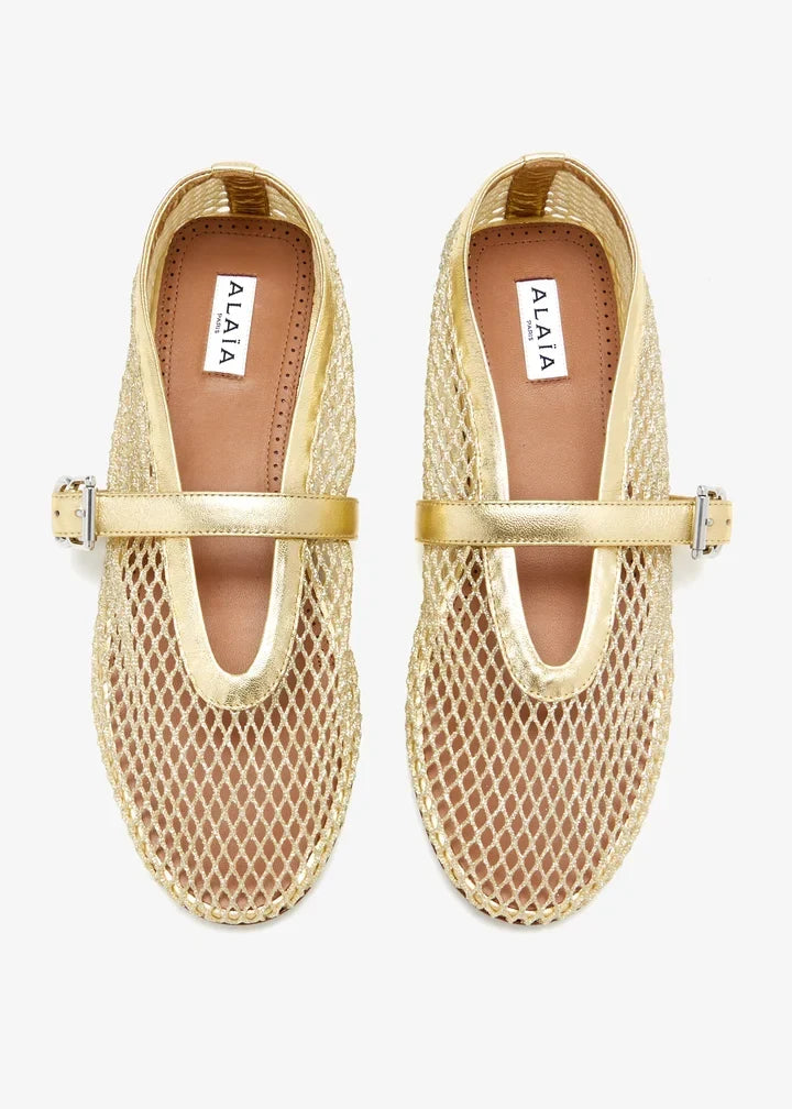 Alaï Gold Fischnetz Ballerinas
