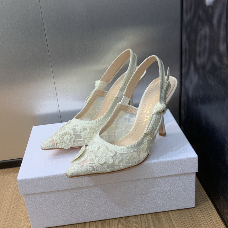 SLINGBACK PUMPS HIGH WEISS BLUMEN