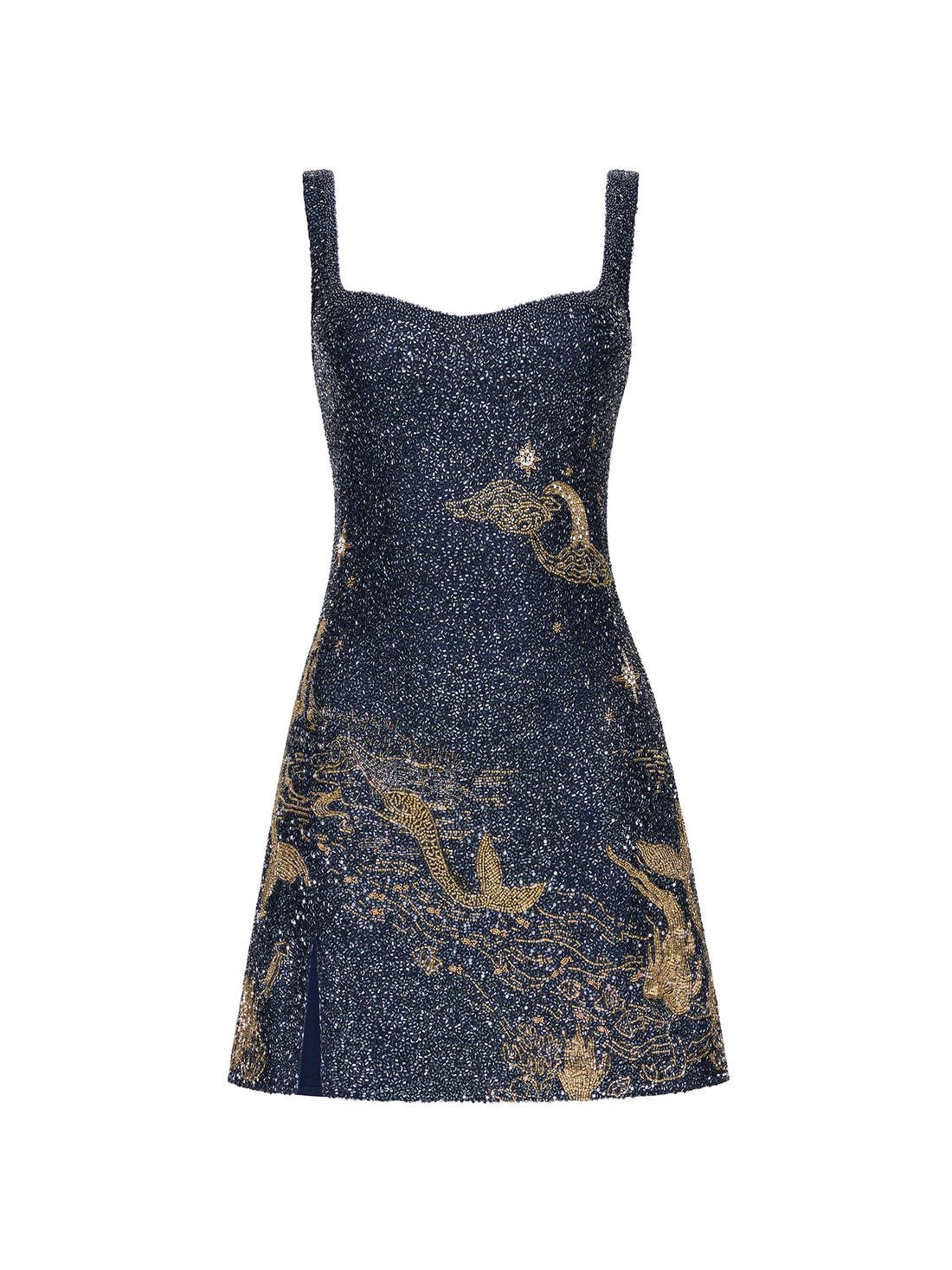 NAVY GOLD KLEID