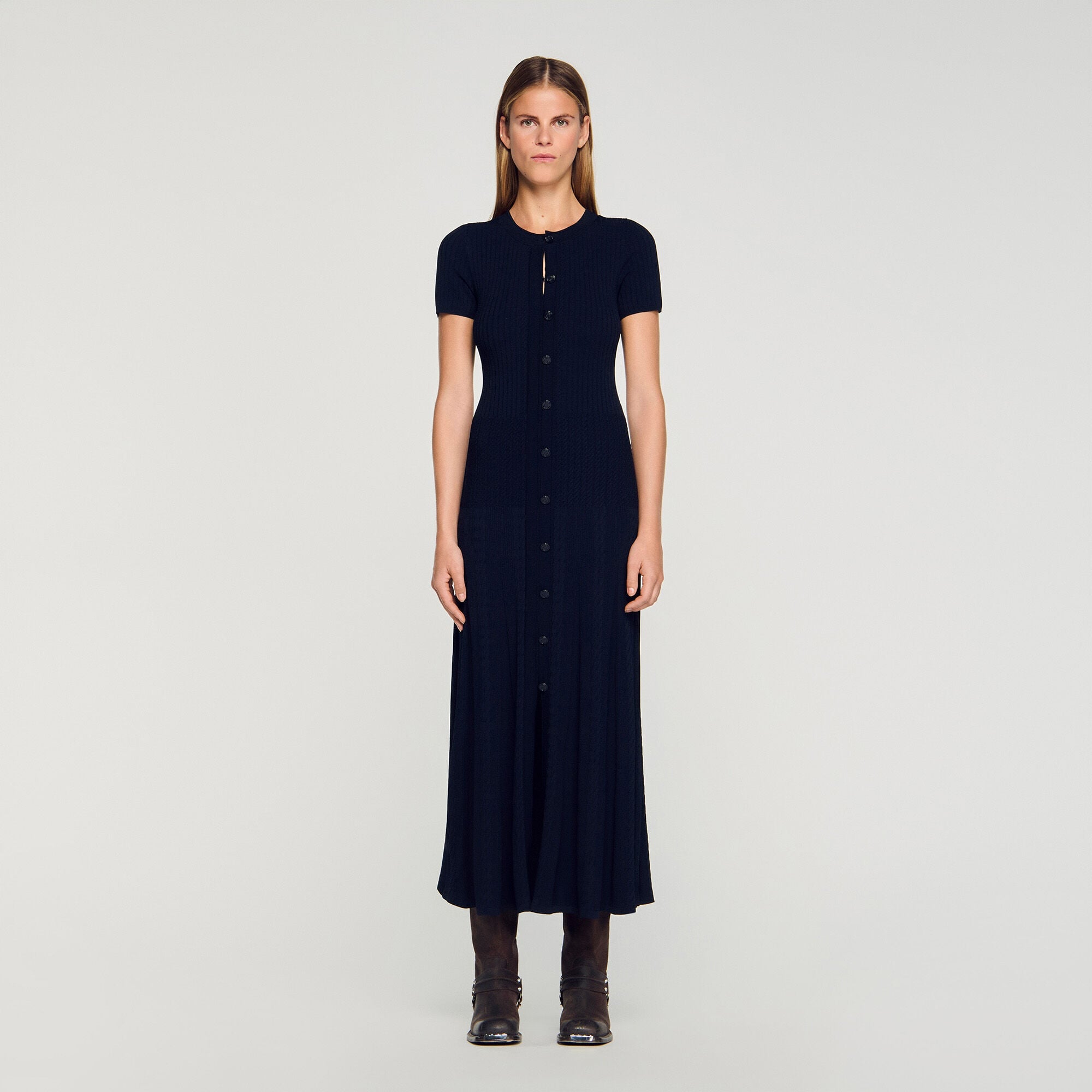 SANDRA LANG GESTRICKT MARINE KLEID