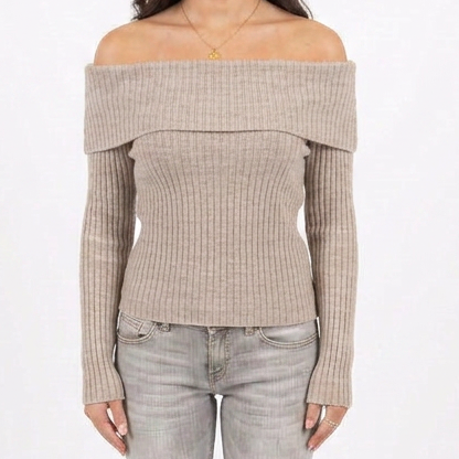 Schulterfreier Pullover Hellbraun