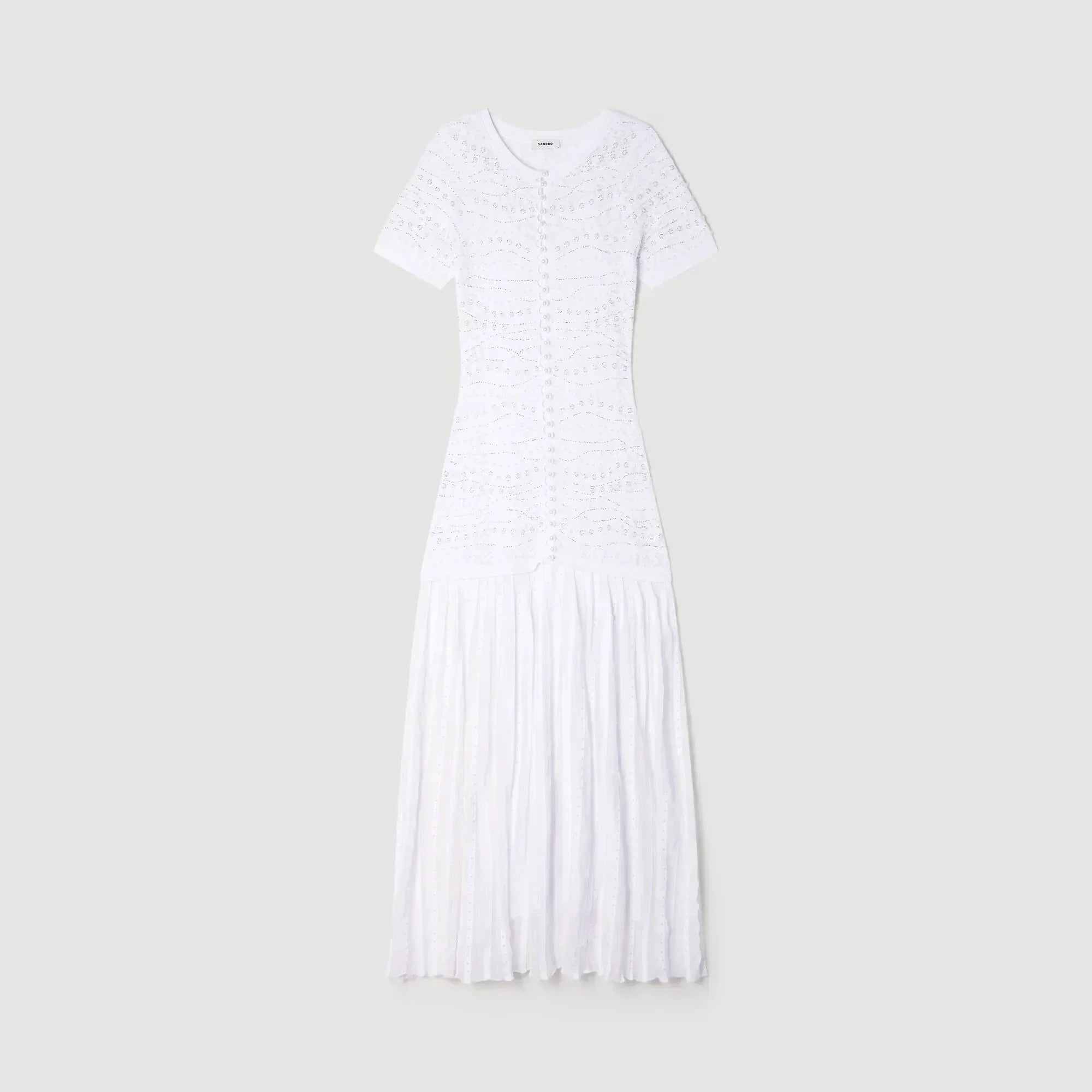 SANDRA PERLEN STRICK MAXI KLEID WEISS