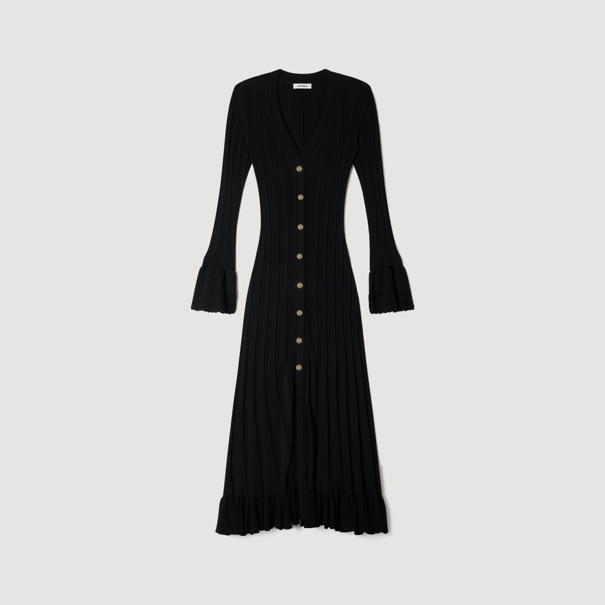 SANDRA LANG GESTRICKT KLEID MIT RÜSCHEN SCHWARZ