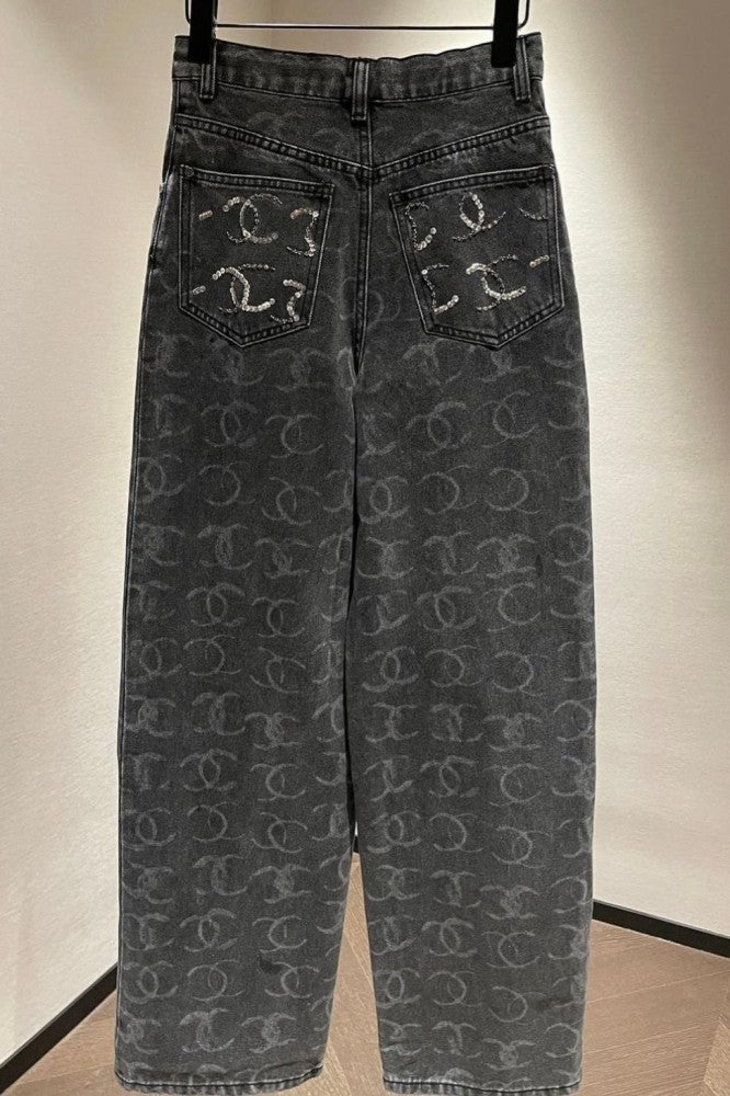 GRAU PAILLETTEN JEANS