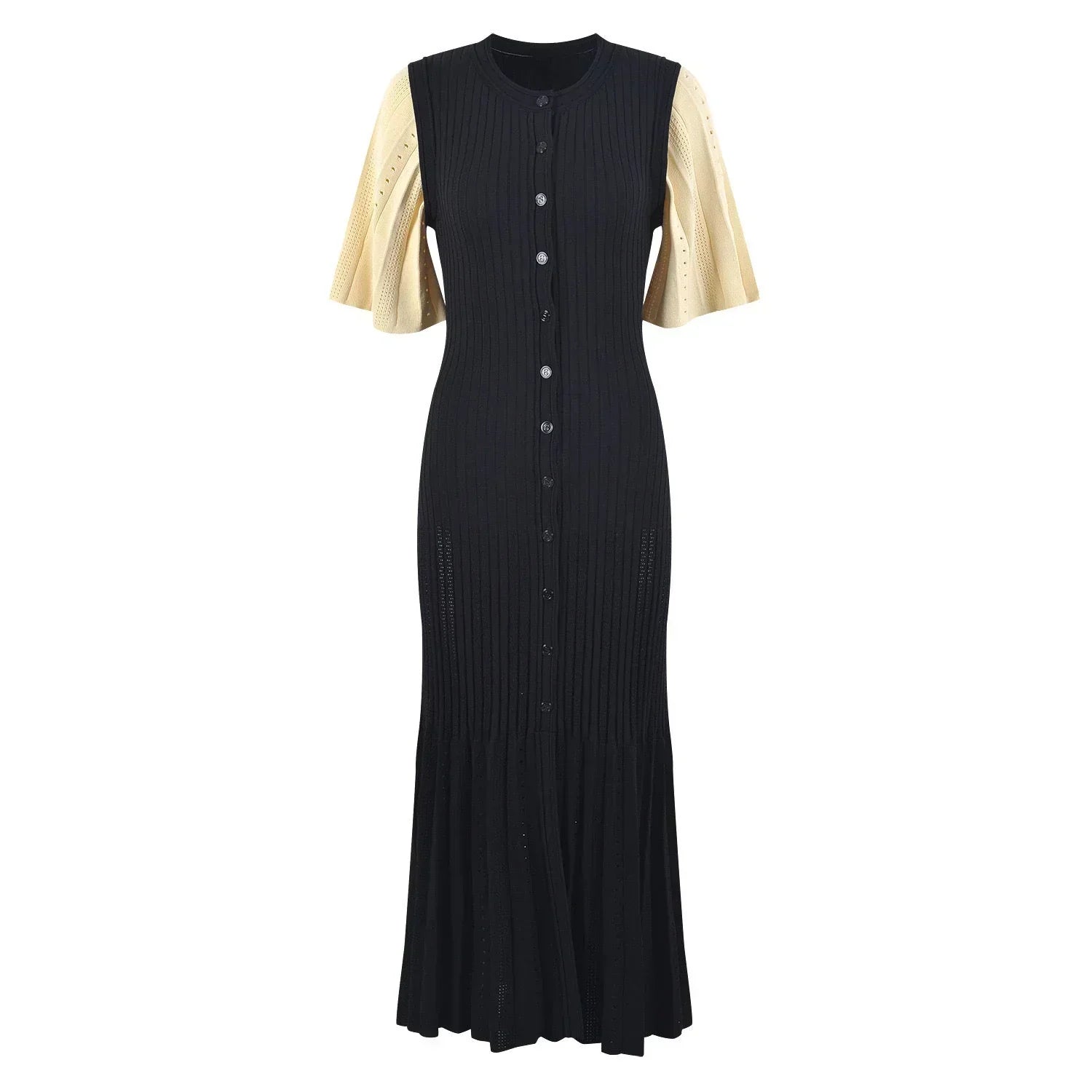 SANDRA ZWEIFARBIG TRICOT KLEID SCHWARZ