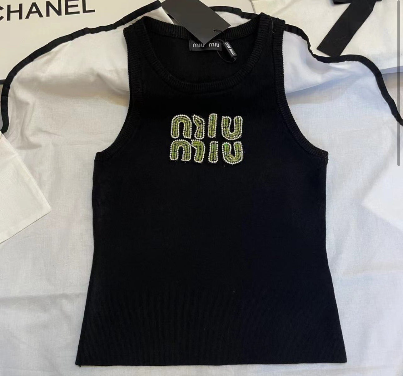 MIUE GRÜN BUCHSTABEN TANKTOP