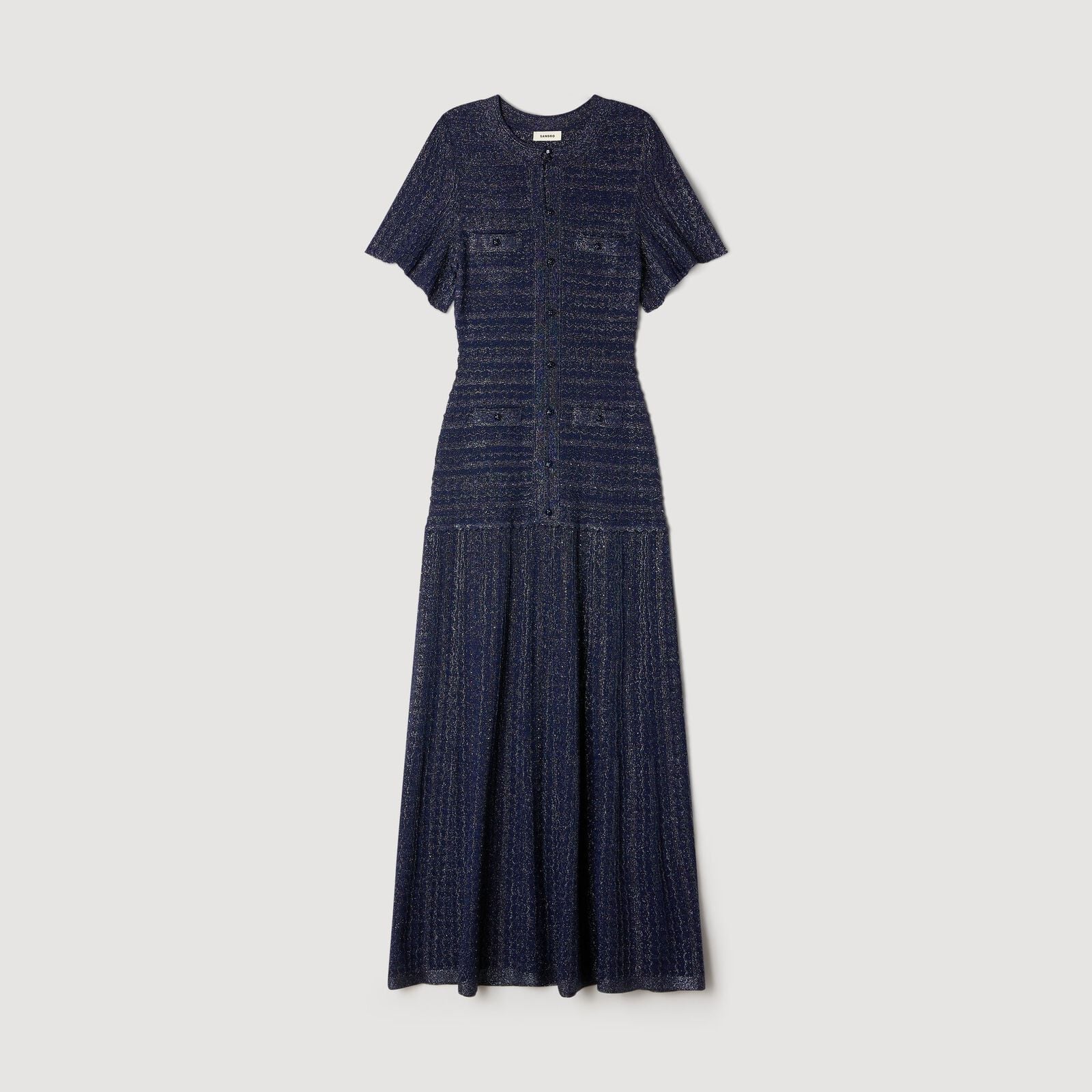SANDRA JERSEY LANGES KLEID NAVY