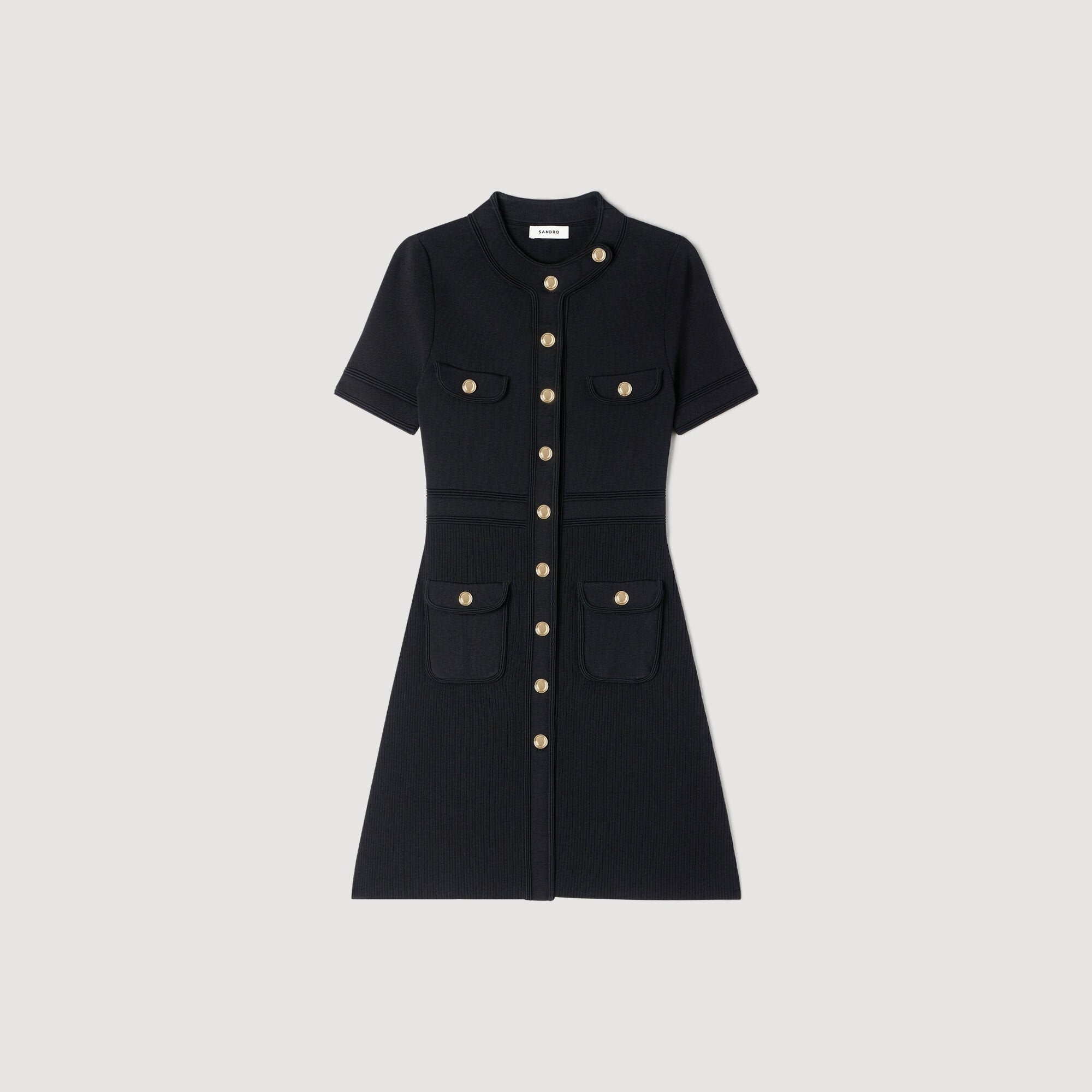 SANDRA JERSEY KLEID MIT KNÖPFEN SCHWARZ