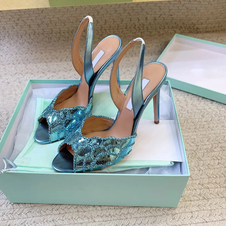 AQUA RIEMEN HEELS BLAUGRÜN