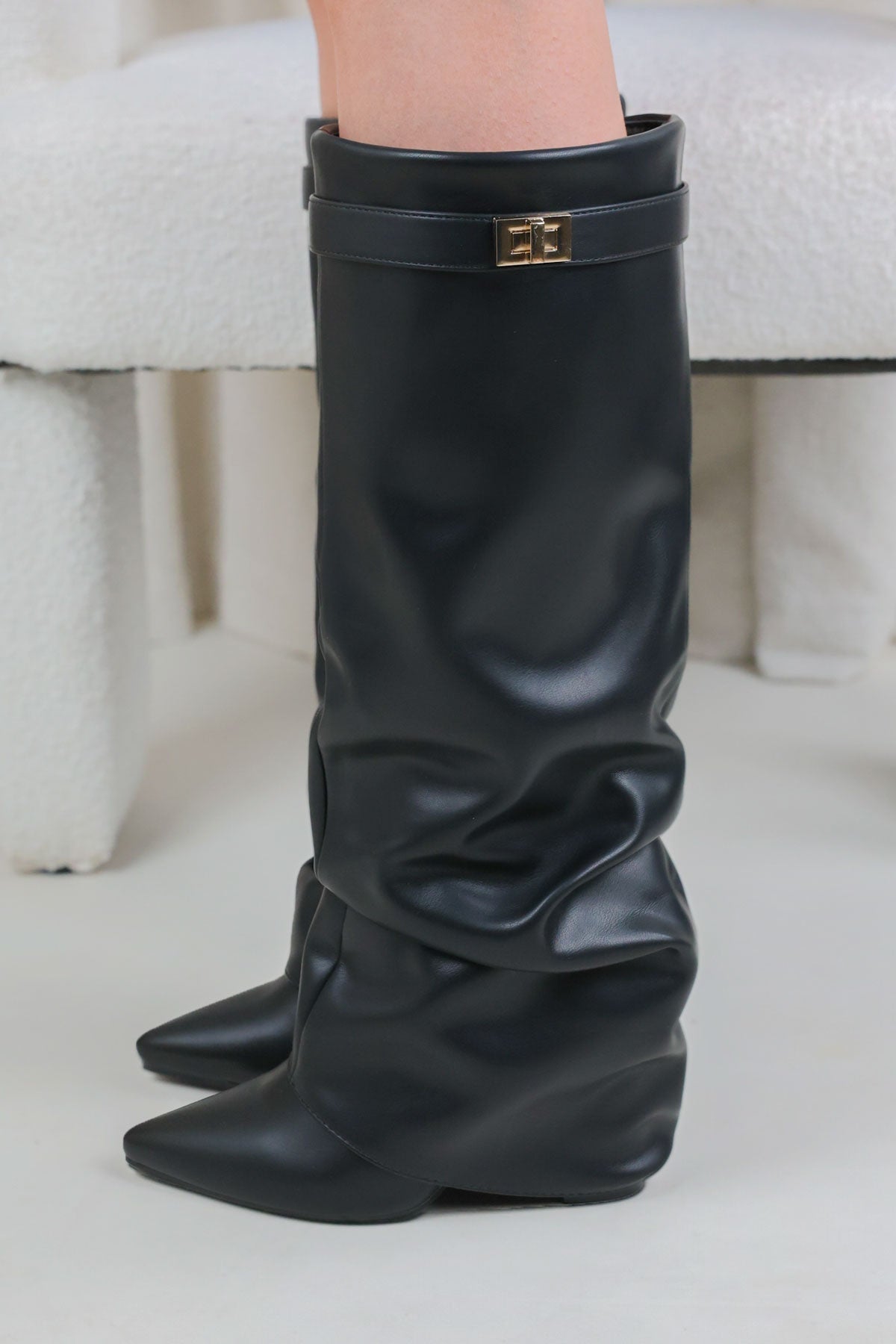 Shark Boots Slouch - Schwarz Glattleder