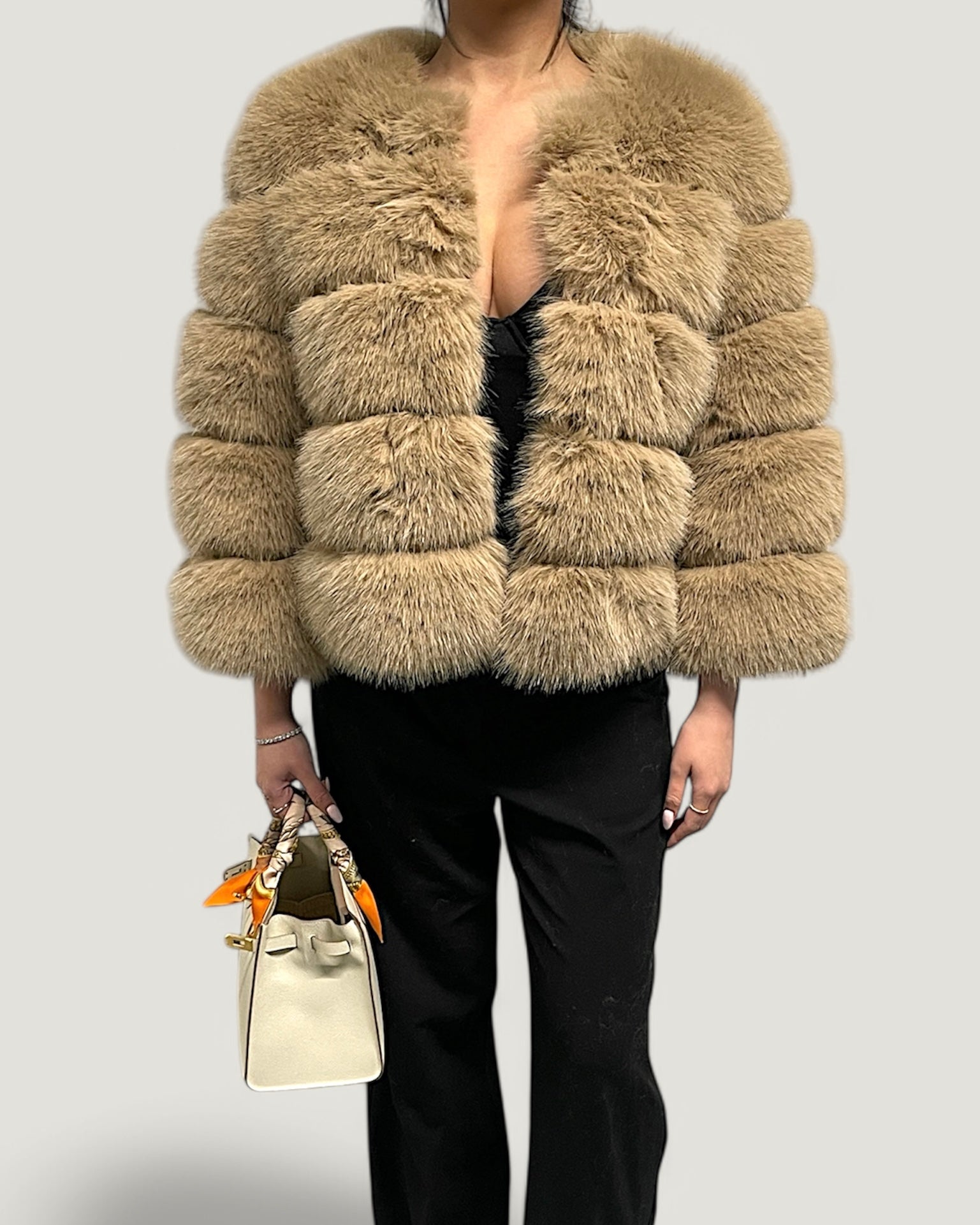 Pelzmantel Faux Fur - Beige Kurz