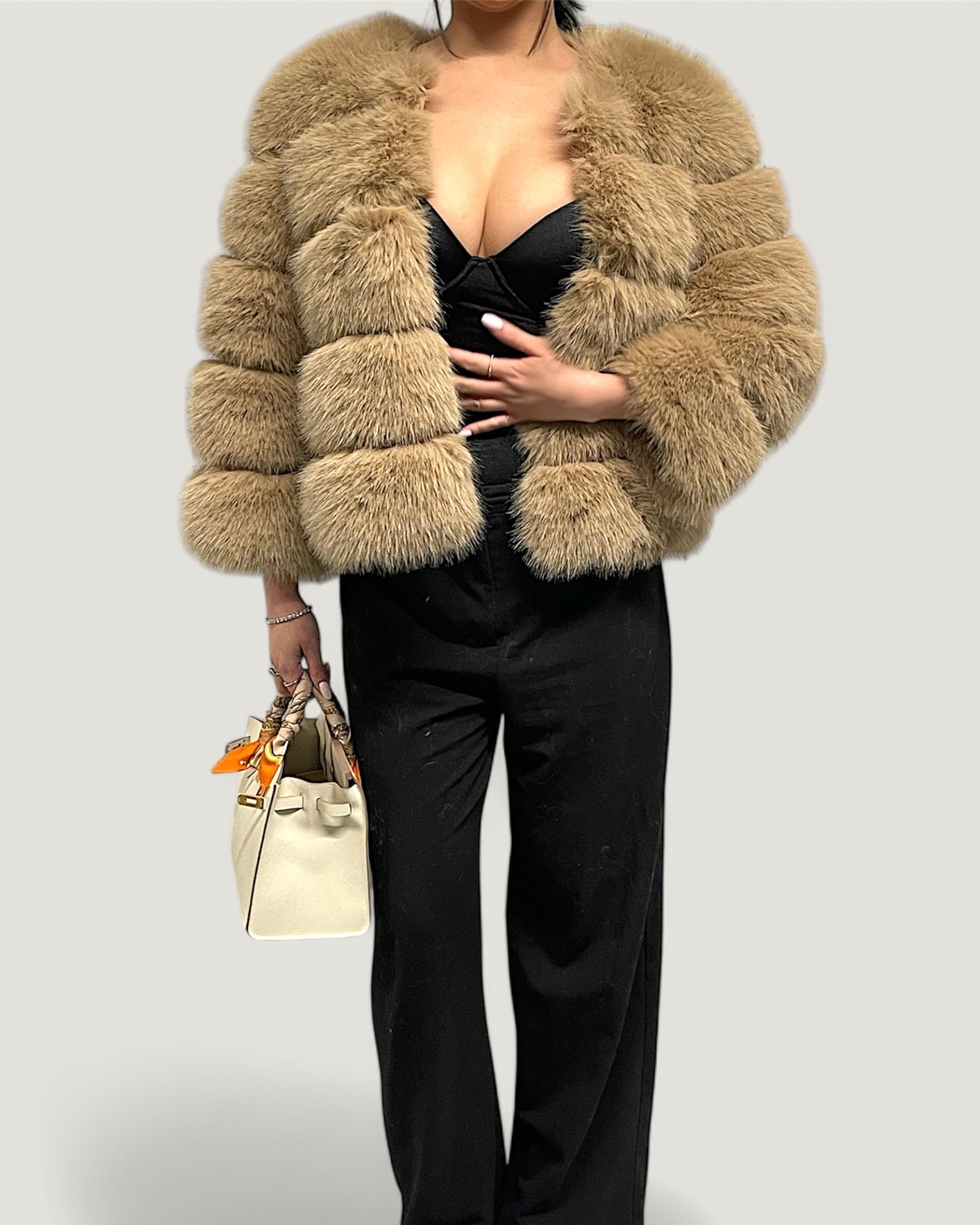 Pelzmantel Faux Fur - Beige Kurz