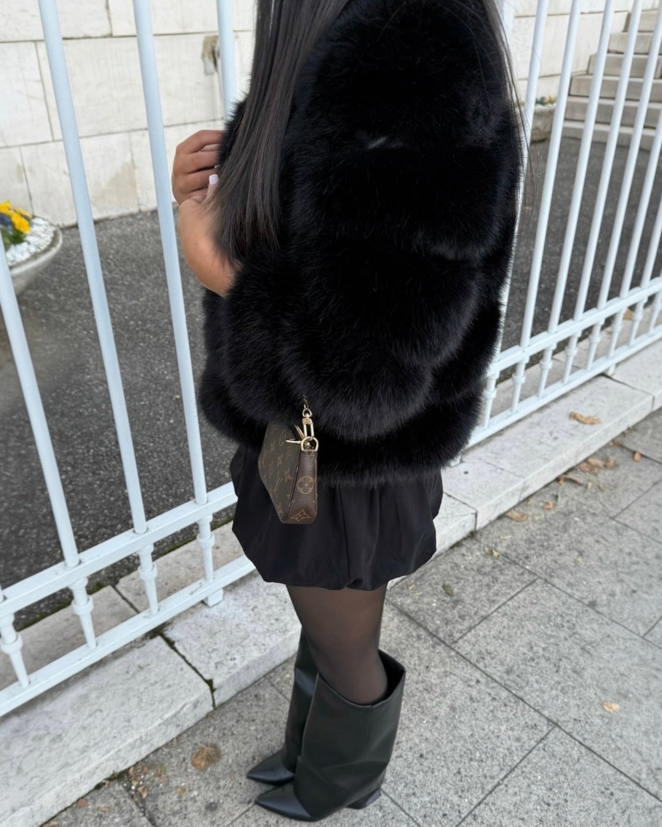 Pelzmantel Faux Fur - Schwarz Kurz