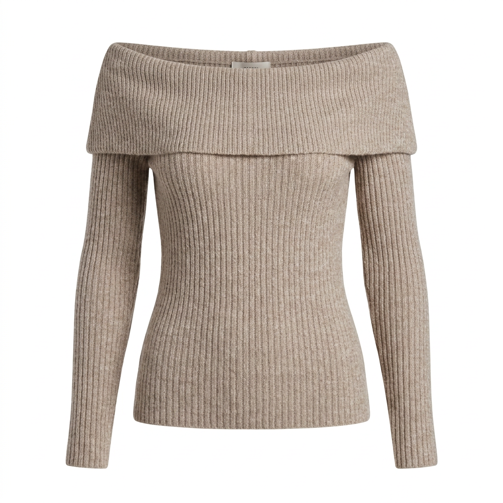 Schulterfreier Pullover Hellbraun